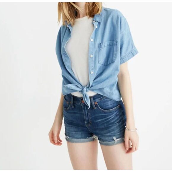 ~ Madewell 28 Denim Shorts Boho Cut-off High Rise Glen Oaks Blue Med Wash - Picture 9 of 13